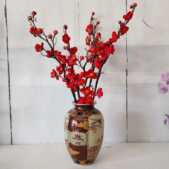 Vintage Other - Vintage Asian Floral Vase Beaded Moriage Hand Painted Pottery